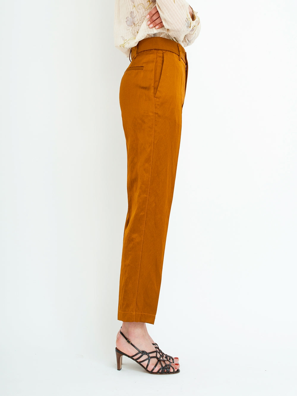 PANTALON EN LIN ET SATIN