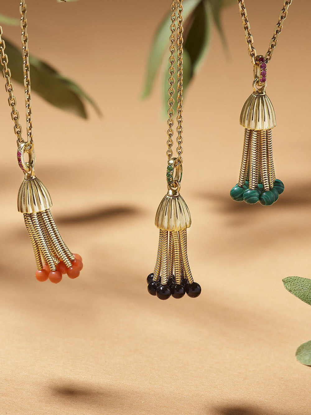 POLPO PENDANT WITH MALACHITE PEARLS AND PINK SAPPHIRES