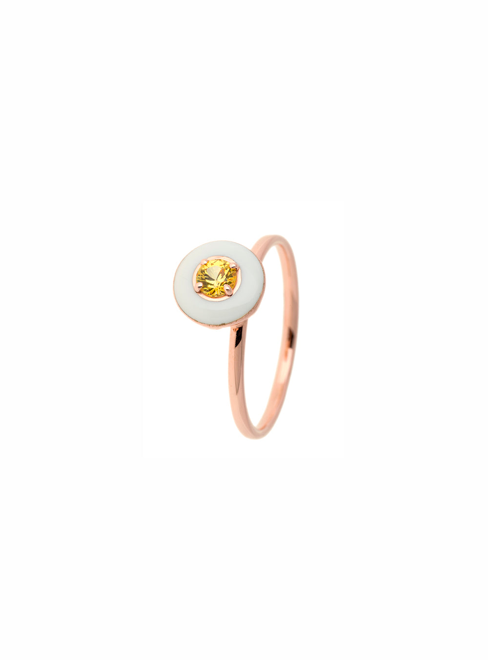 PINK GOLD ROSE ENAMEL & YELLOW SAPHIRE