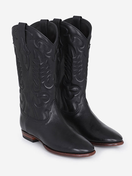 BLACK LEATHER MIDNIGHT COWBOY BOOTS