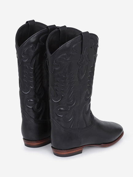 BLACK LEATHER MIDNIGHT COWBOY BOOTS